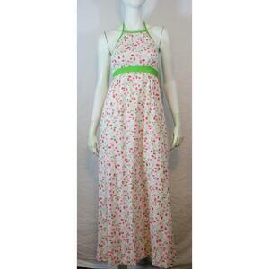 Vtg 60s Strawberry Eyelet Lace Maxi Boho Dress
